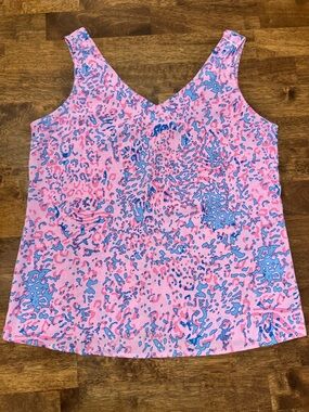 Women’s Pink & Blue Patterned V-Neck Tank Top